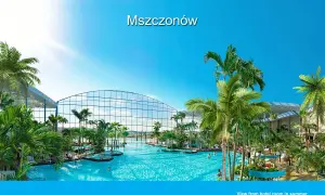 Tropikalny raj w Mszczonowie, prawdziwy **Disneyland w Polsce** z basenami i palmami pod szklanym dachem.