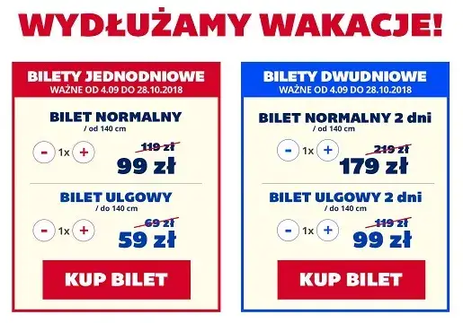 Porównanie cen biletów Energylandia online vs na miejscu