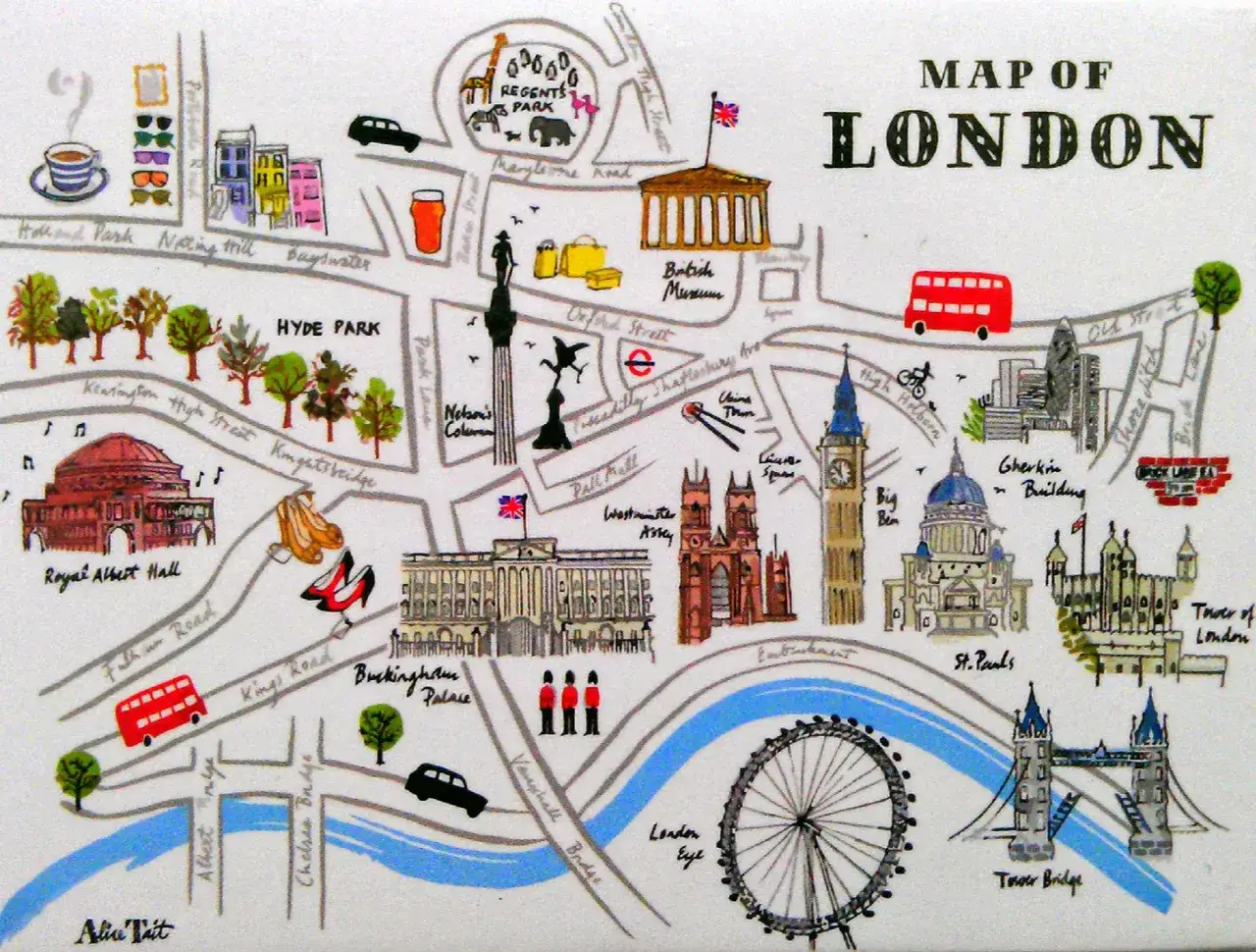 Mapa Londynu z wyróżnionymi dzielnicami i cenami noclegów