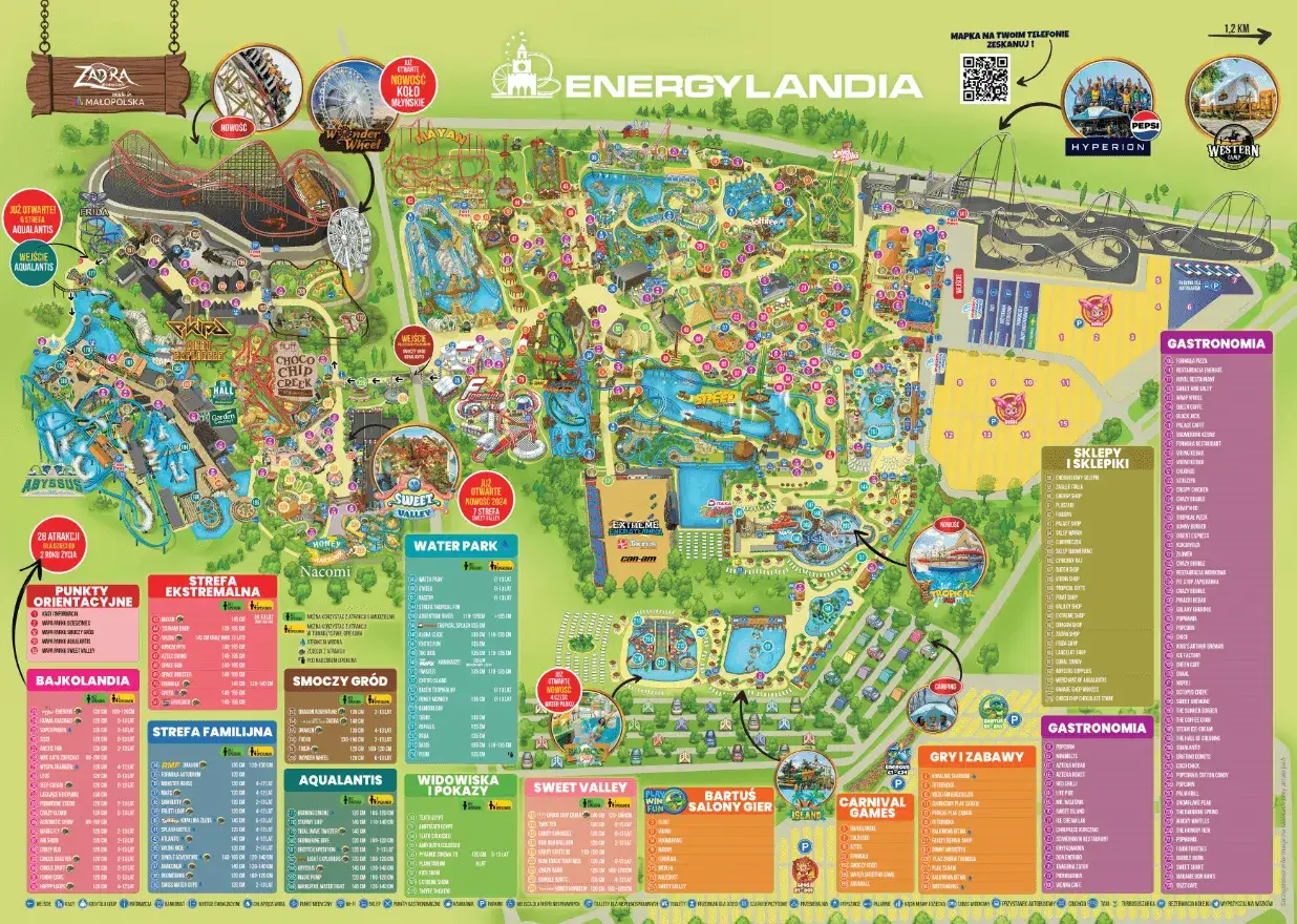 Mapa Energylandii z zaznaczonymi strefami