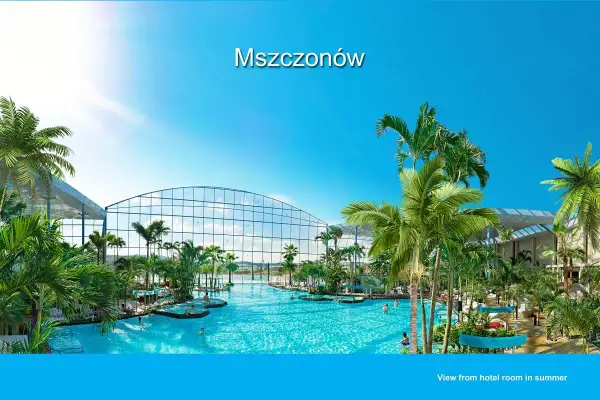 Tropikalny raj w Mszczonowie, prawdziwy **Disneyland w Polsce** z basenami i palmami pod szklanym dachem.